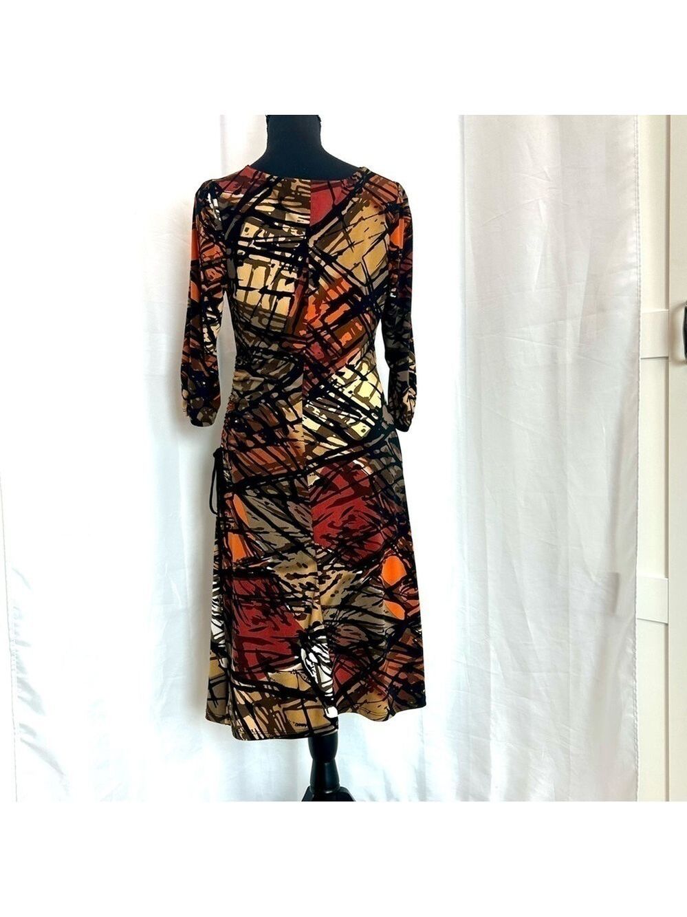 Le Chateau multicoloured zigzag artsy print long sleeve V-neck faux wrap dress S - Picture 5 of 16